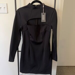 C/MEO COLLECTIVE Mini Dress Blend M Black Cutout Long Sleeve Mock Neck